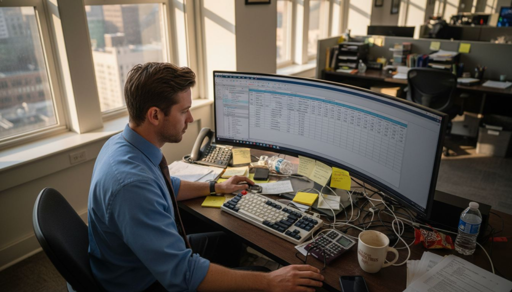 Proprietary trader analyzing position size risk