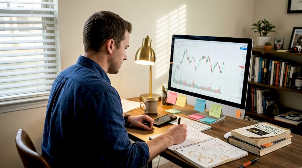 Retail trader at home trading desk