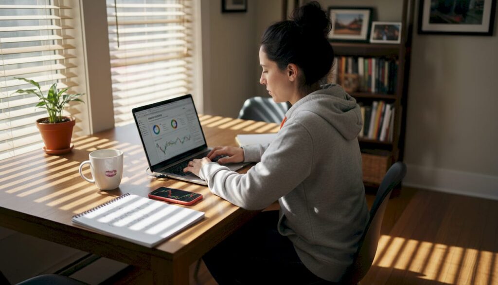 Retail trader at home reviewing funding dashboard