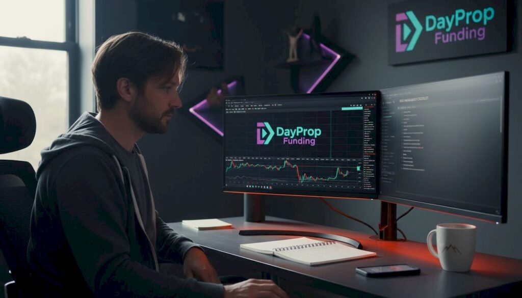 Trader working at forex home office desk