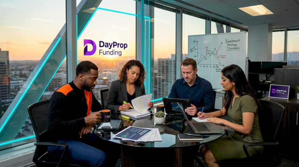 Finance team collaborating around office table